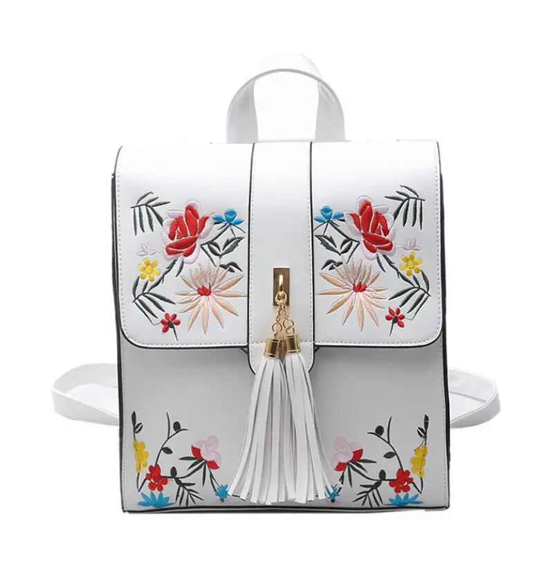 

High Quality PU Embroidery Backpack School Bags For Teenagers Casual Black Trave Women Mochila Sac A Dos Femme