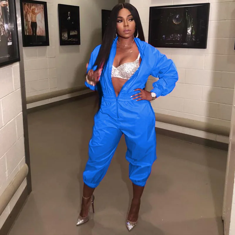 

Rosy/Black/Blue Long Sleeve Front Zipper Down Elastic Waist Slim Midi Jumpsuit Hot Sexy Women Night Out Club Wear Jumpsuit 2019