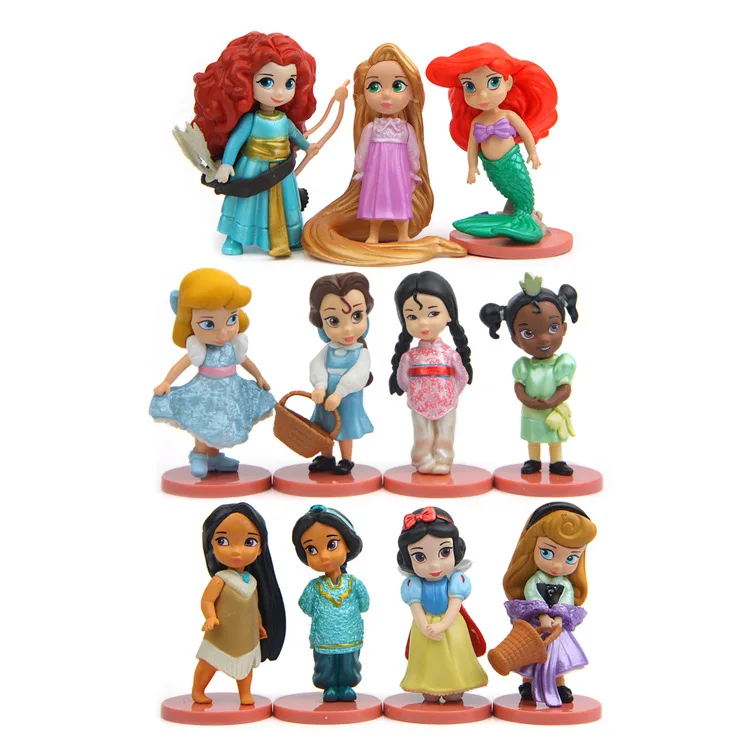

11 pcs/lot Moana Snow White Merida Princess Action Figures Mermaid Tiana Dolls Anime Figurines Kids Toys For Children Girls Gift