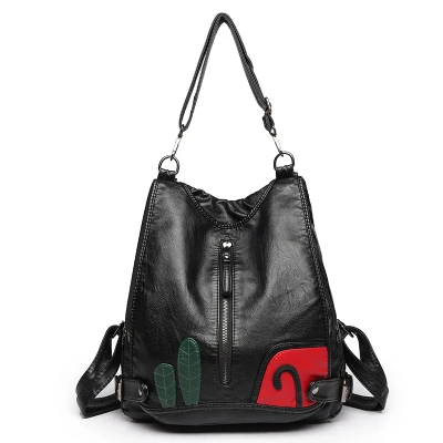 

Zipper School Bags For Teenagers Casual Travel Computer Laptop Bag Black Women Shoulder Bag Women Slit Pocket Leather Backpack