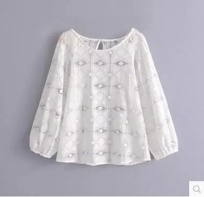 Весна новая рубашка женская кружевная блузка свободные женские топы и блузки Универсальные однотонные - Цвет: Белый