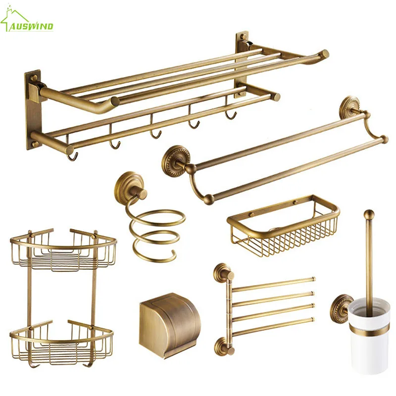 Antique Copper Pendant Bathroom Accessories Sets Brushed Solid Brass