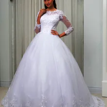 С длинными рукавами Кружева Вышивка арабское свадебное платье бальное платье Illusion Sheer шеи Плюс Размер свадебное платье W0049