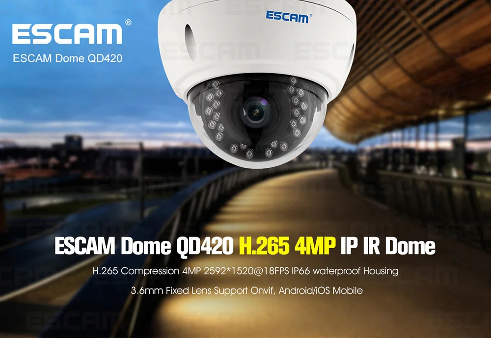 Escam QD420 купольная ip-камера Камера H.265 4MP 1520 P Onvif P2P ИК наружного наблюдения Ночное Видение видеонаблюдения Камера Android iPhone