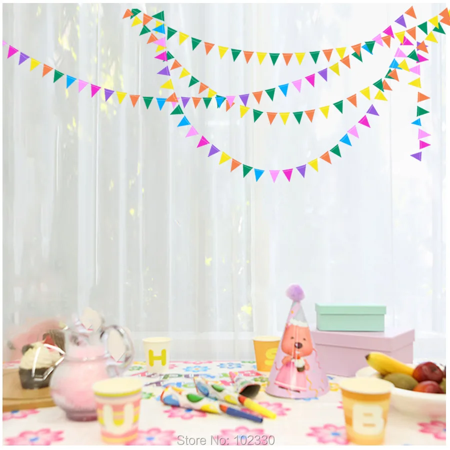 

4m Bunting Colourful Triangles Flags Paper Garland Wedding Banner Photo Booth Props Birthday Party Supplies Decoration S201712