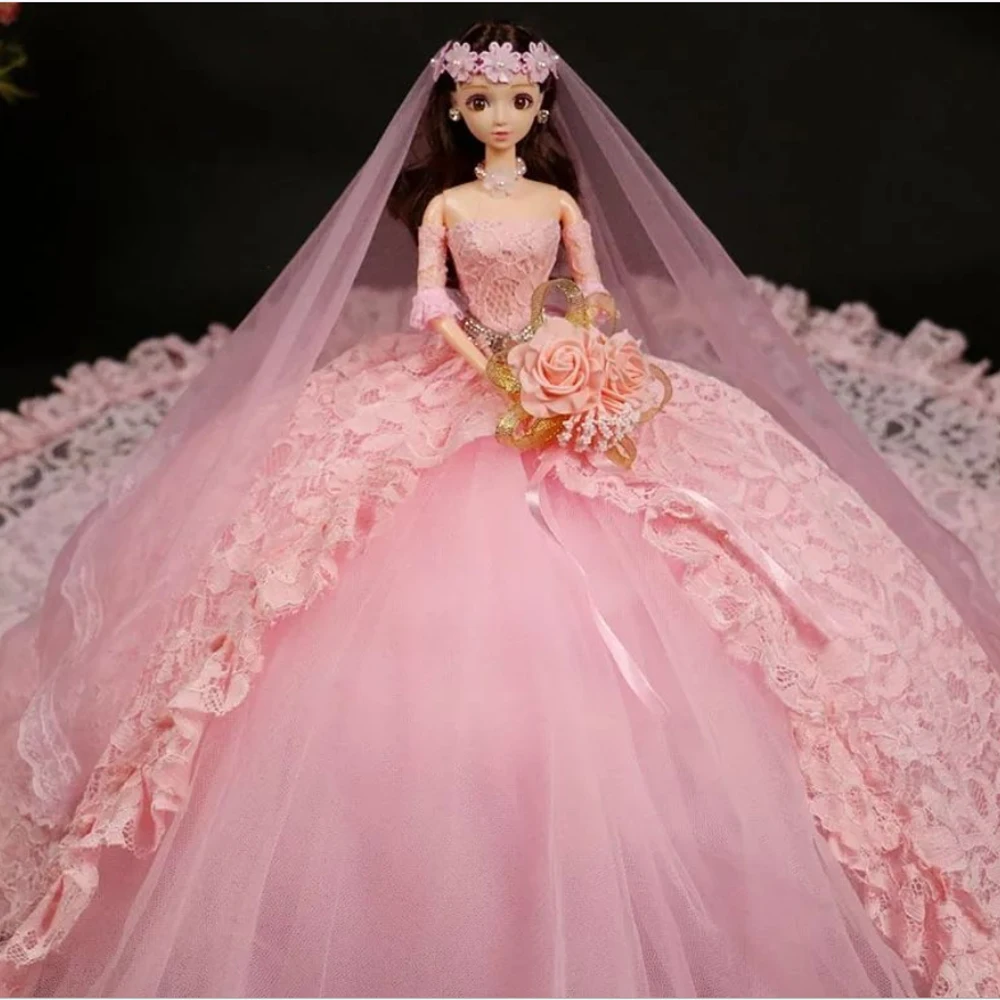 90 см хвост свадебное платье для куклы игрушка 3D Свадьба Бобби Кукла большая юбка невесты Девушка мультфильм принцесса кукла игрушка подарок