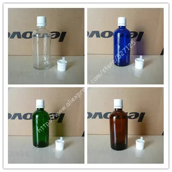 

100ml shiny clear/green/brown/blue glass bottle with white anti-theft plastic screw cap,essential oil bottle.
