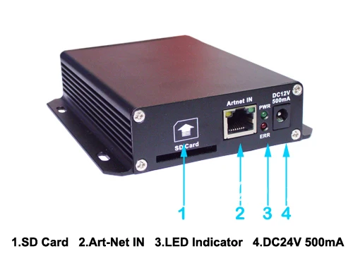 ArtNet to DMX Converter;1 x Ethernet input 4 x DMX output;2048DMX channelscompatible with Madrix AND Arkros software