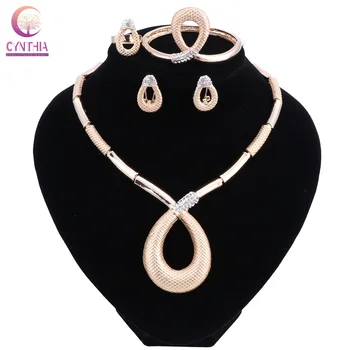 

2018 New Fashion Dubai Jewelry Sets Bridal Gift Nigerian Wedding Accessories African Gold-color Necklace Earrings Sets