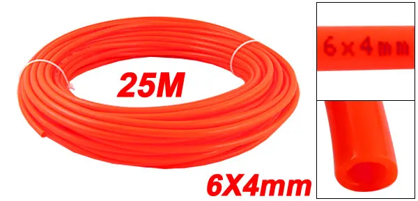 25M 82Ft 6mm x 4mm Pneumatic Air PU Hose Pipe Tube Orange Red