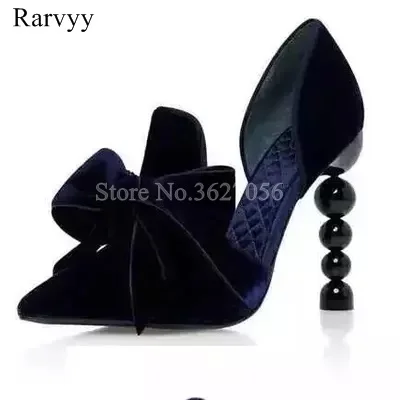 

Ravryy New Arrival Big Butterfly-knot Thin High Heels Simple Pointed Toe Black White Pearl Shallow Slip-On Pumps