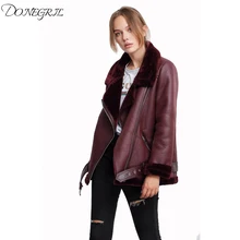 Женские зимние пальто из искусственной овчины, женские винтажные мотоциклетные утепленные куртки, теплые пальто из искусственного меха черного и красного цветов