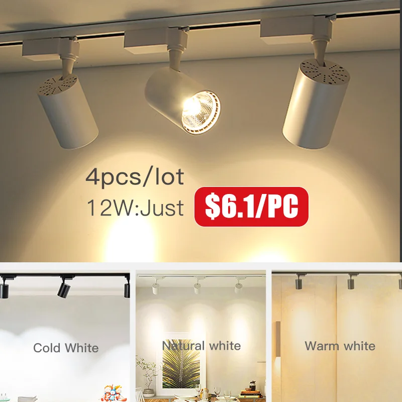 

4pcs/lot COB Led Track Light 12/20/30/40w Ajustable Tracks Lamp 220v Spot Rail Lights 2 wires for Kitchen Shop Store Lighting