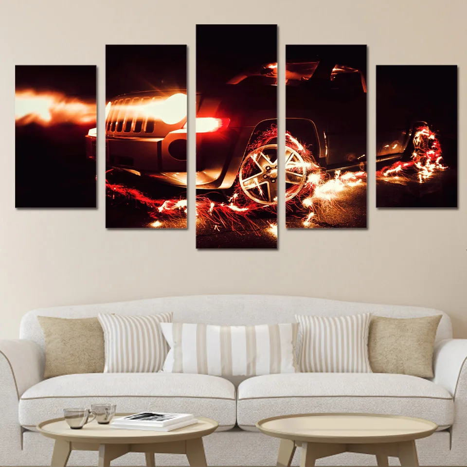 Large Poster HD Printed Painting 5 Panel Cool Car Canvas Print Art Home ...