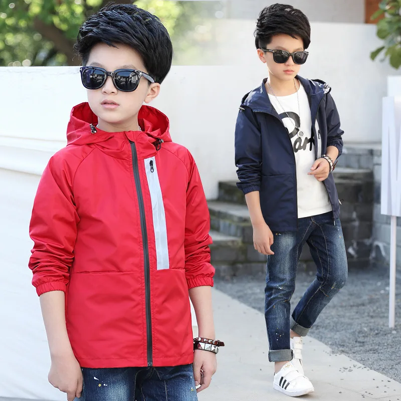 Детская Верхняя одежда Детские спортивные куртки однотонного цвета двухслойные непромокаемые ветрозащитные куртки для мальчиков для От 5 до 15 лет 2 цвета