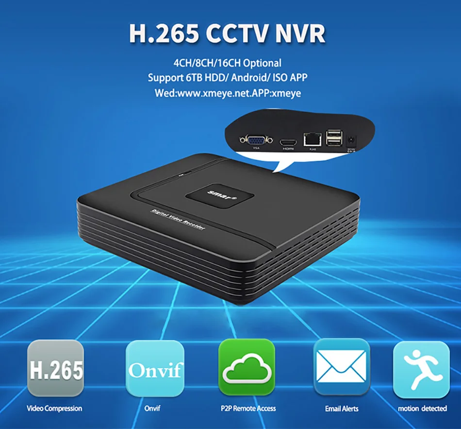 Мини CCTV NVR 4CH 8Ch для H.264 16CH для H.265 видео DVR рекордер Onvif для Full HD IP камера охранная система видеонаблюдения Сигнализация
