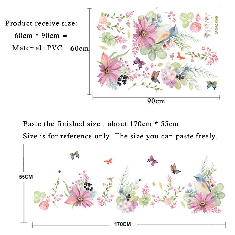 Красивые цветы, птицы, бабочки, настенные Стикеры, теплые Наклейки для декора спальни, обои, наклейки для украшения дома