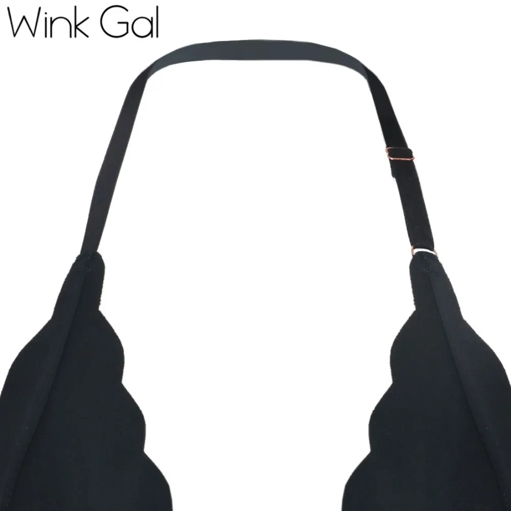 Wink Gal отжимать Bralette для женщин сексуальный бюстгальтер без косточек Топ v-образный вырез с глубоким вырезом на спине Холтер укороченный топ W12390