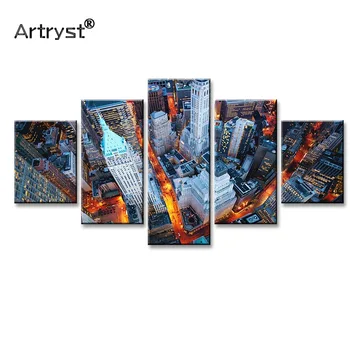 

Artryst Modern New York Empire State Building Landscape HD Print 5 Piece Modular Wall Canvas Painting Art Picture for Bedroom