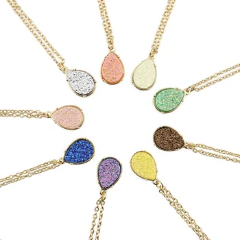 

ZWPON Hot Selling Mini Teardrop Druzy Drusy Pendant Necklace Gold Fashion Accessories