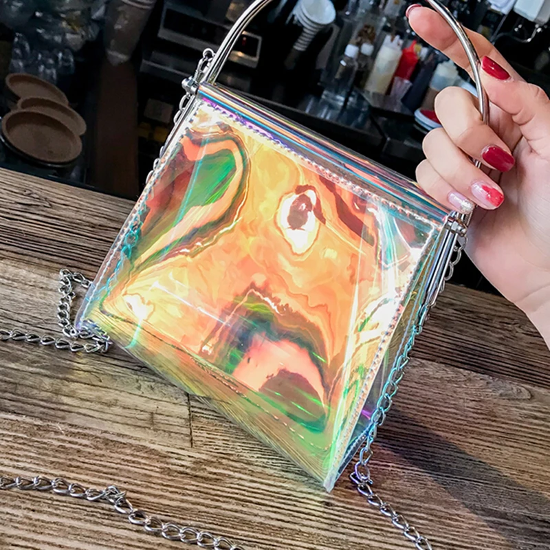 Summer Beach Shoulder Bags Women PVC Messenger Handbag Transparent Laser Shoulder Crossbody Bag Chain Bag Clear Bag