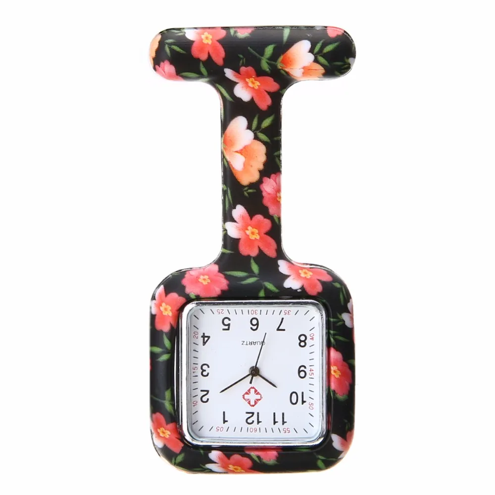 

Fashion Square Nurses Doctor Watch Pattern Plain Silicone Square Shape Tunic Brooch Analog Quartz Nurse Fob Women Dress Watch