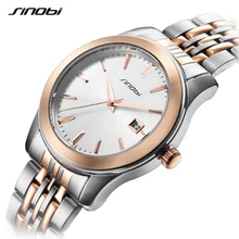 SINOBI Luxury Men Sports Watches Date Business Wristwatch Gold Stainless Steel Band For Watch Men Women Lovers Watch 2017 L75