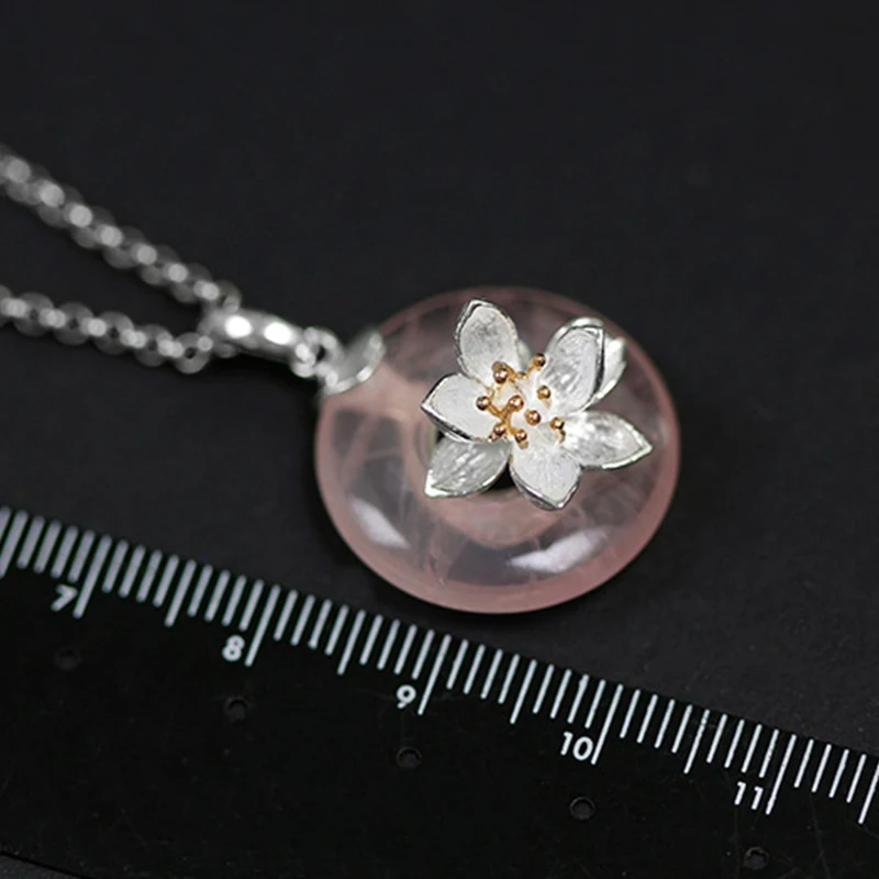 Lotus Fun Real 925 Sterling Silver Natural Pink Stone Handmade Design Fine Jewelry Lotus Whispers Pendant without Necklace