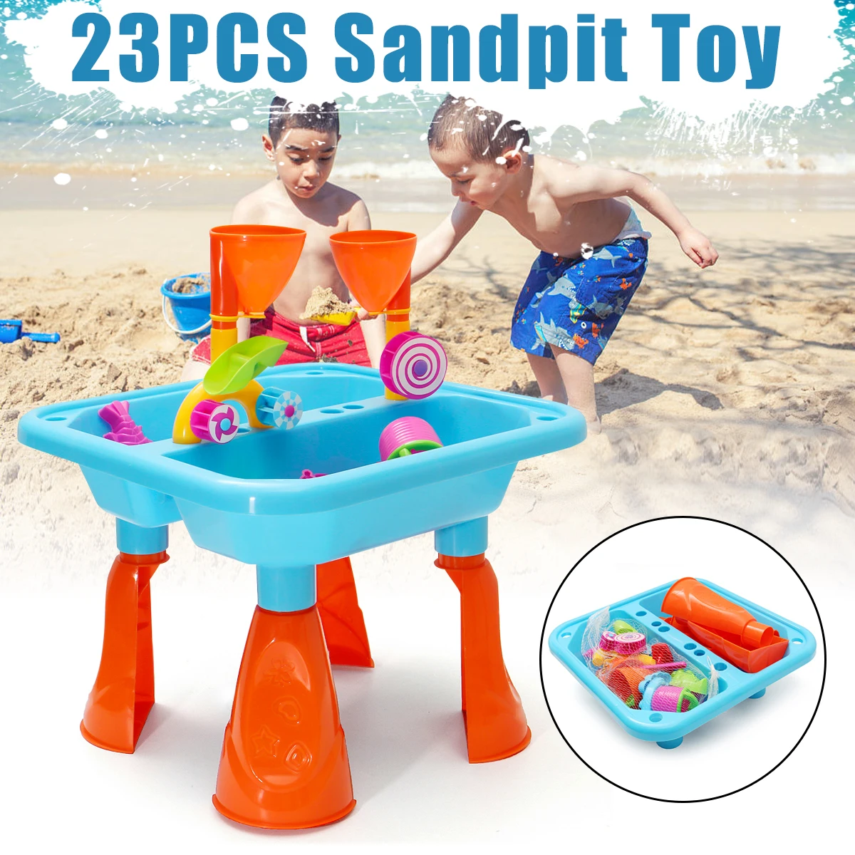 

23pcs/Set Sandpit Toys Non-toxic Plastic Kids Outdoor Sand & Water Children Activity Play Table Sandpit Toy Set Multi-Coloured