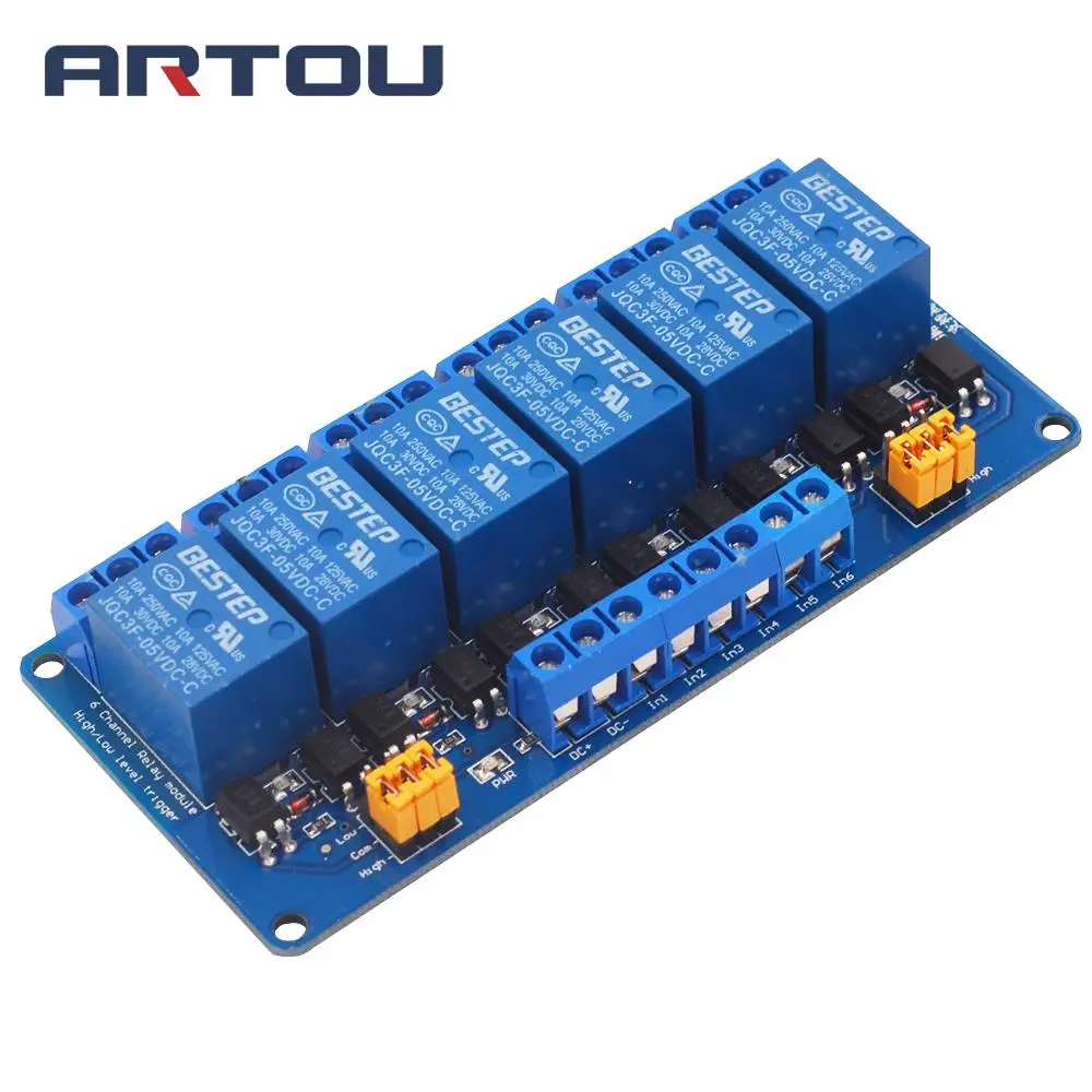 

3.3V 5V 12V 24V 6 Channel Relay Module High and low Level Trigger Dual Optocoupler Isolation Relay Module