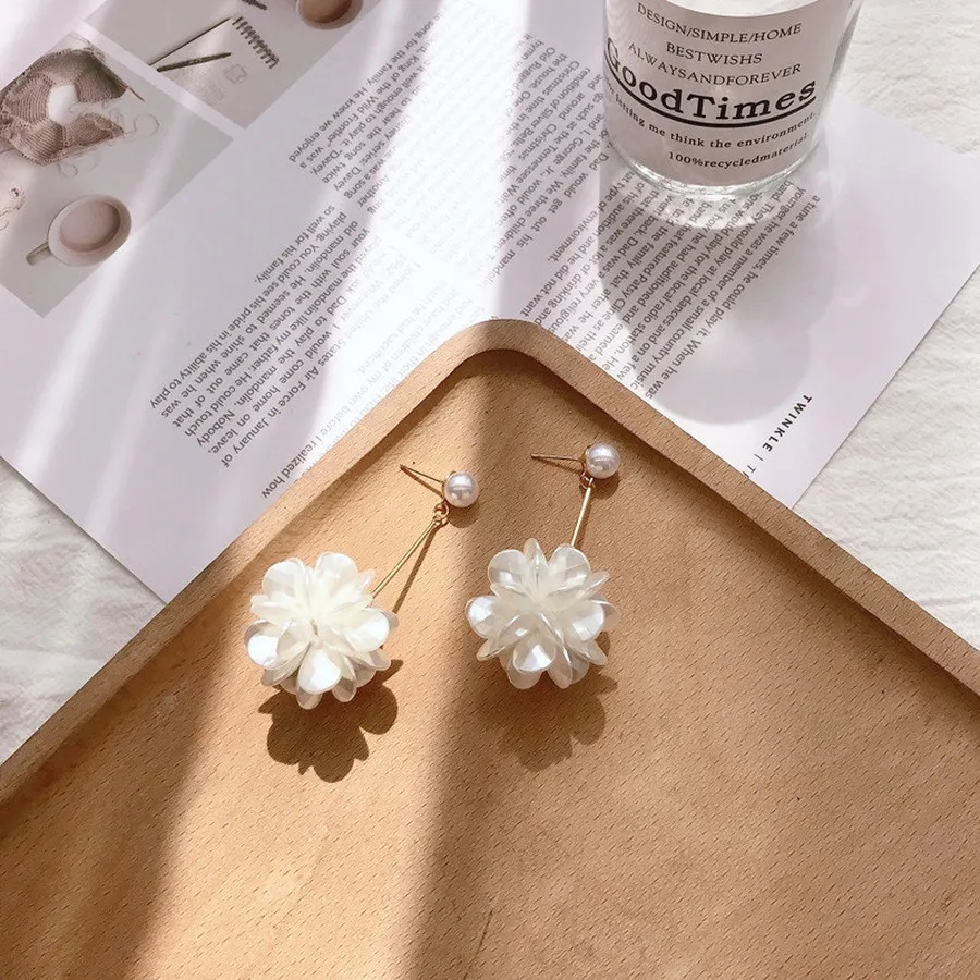 

Sweet Girl Pearl Earrings Exquisite Three-dimensional Flower Long Earrings Women's Earrings Fashion Jewelry Accessories