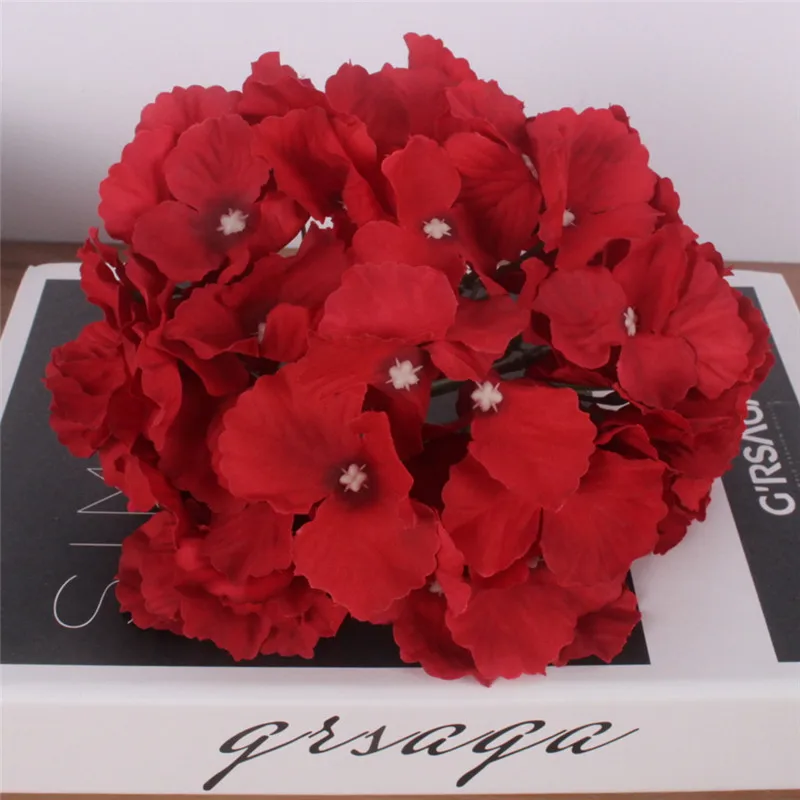 Искусственные цветы DIY 18 см с большим гортензием, 54 лепестка, украшения для дома, свадьбы, сада, искусственные растения, настенные, вечерние, 1 шт - Цвет: red