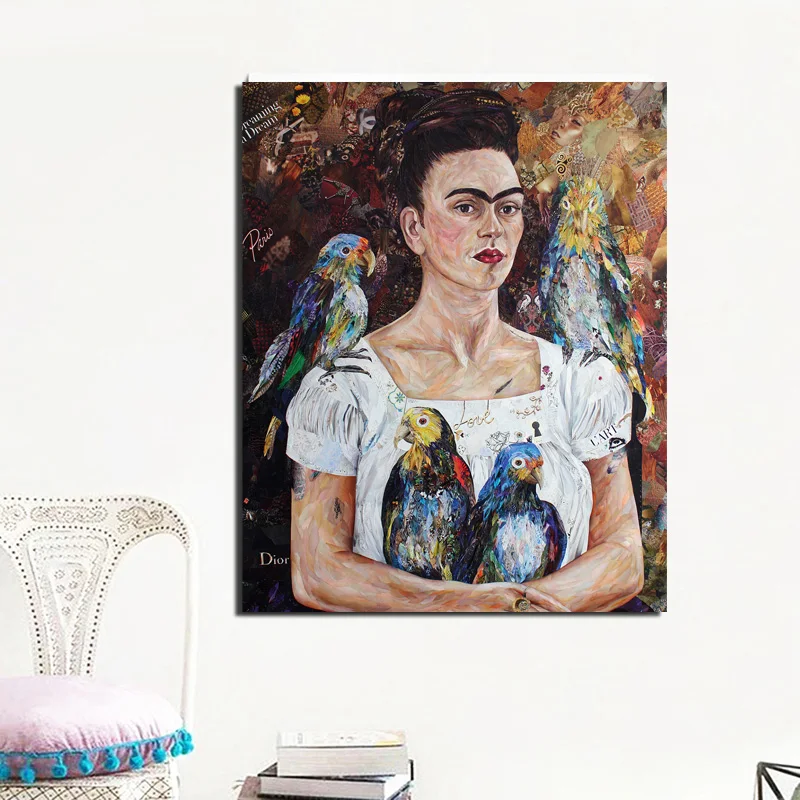 

Frida Paintings Parrot Canvas Painting Print Living Room Home Decoration Modern Wall Art Oil Painting Posters Pictures Framework