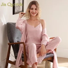 J& Q, модная одежда для сна, женский халат, пижамный комплект, топ на бретельках+ длинный низ+ халат, 3 шт., элегантный кружевной Атласный халат, комплект, домашний костюм, пижама