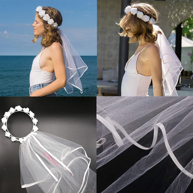 

MEIDDING Garden Beach Wedding Bachelorette Hen Party Rose Flower Crown Veil Bridal Shower Bride Be Engagement Decoration Favor