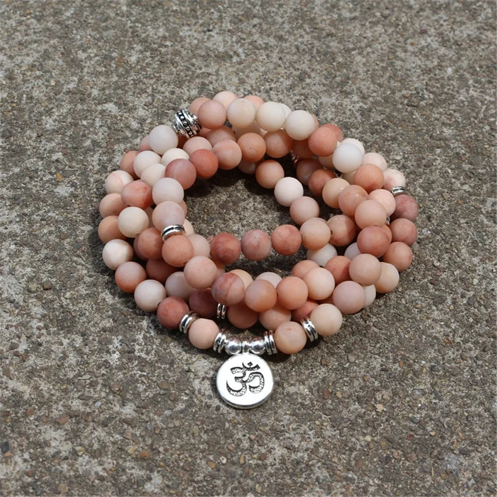 

Dropship 8mm Natural Pink Dongling Stone Mala 108 Beads Prayer Bracelet Yoga Healing Bracelet or Necklace Lotus Buddha OM Charm