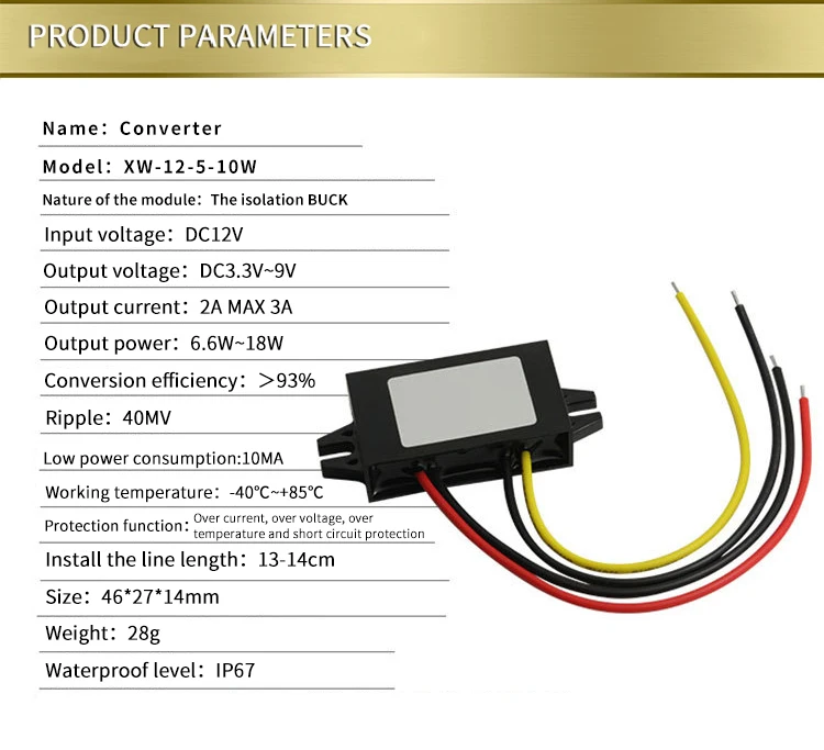 Voltage Converter 12V to 3.3V 3.7V 4.2V 5V 6V 7.5V 9V 2A Car Power Supply IP67 Waterproof DC Step-down Buck Module Converters