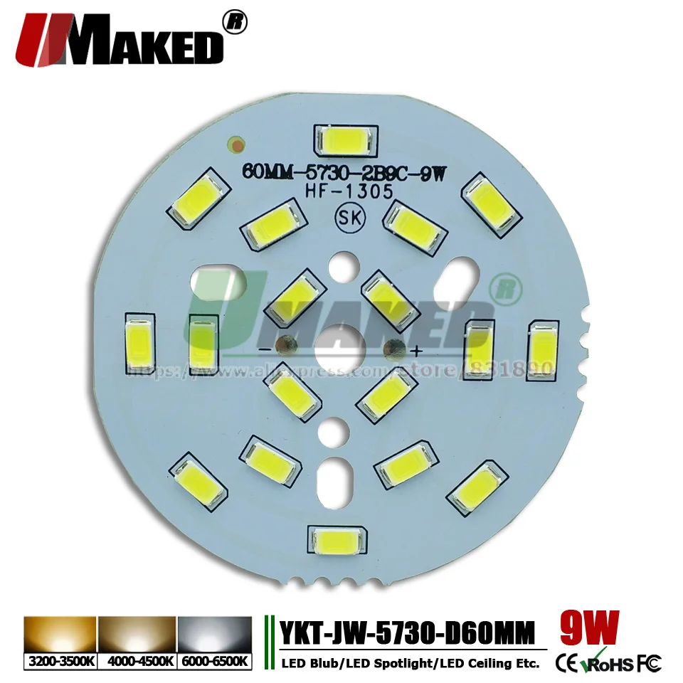 

UMAKED 9W 60mm LED PCB SMD 5730 LEDs Light Installed Aluminum Lamp plate Warm/Natural/White Color for Bulb Ceilig lights DIY