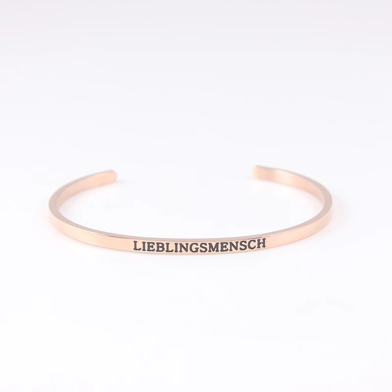 

LIEBLINGSMENSCH Rose Gold 316L Stainless Steel Bangle Inspirational Quote Cuff bracelets Mantra Bracelets Bangle for Women