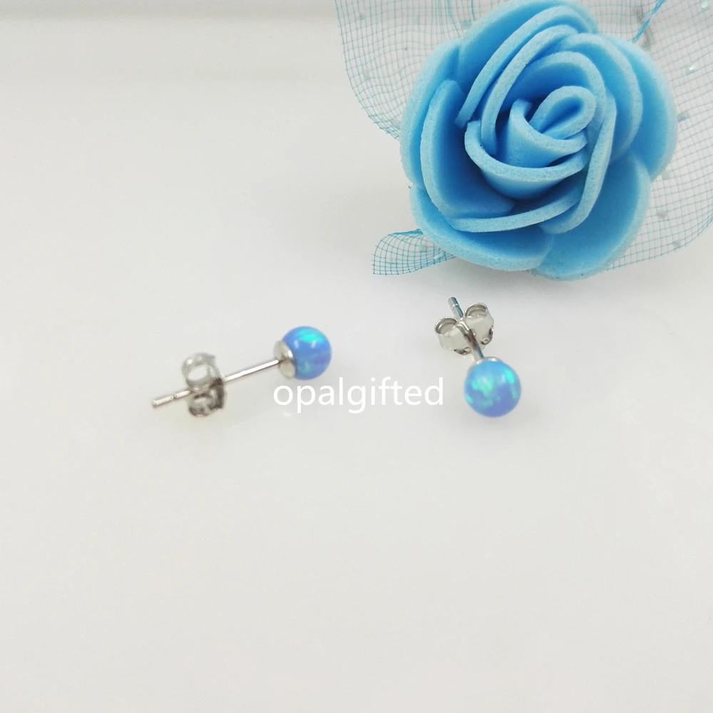 

1 pair Free Shipping 2018 Best Selling OP06 Light Blue Lovely 4mm Beads Opal 925 Sterling Silver Earring Beads Opal Earrings