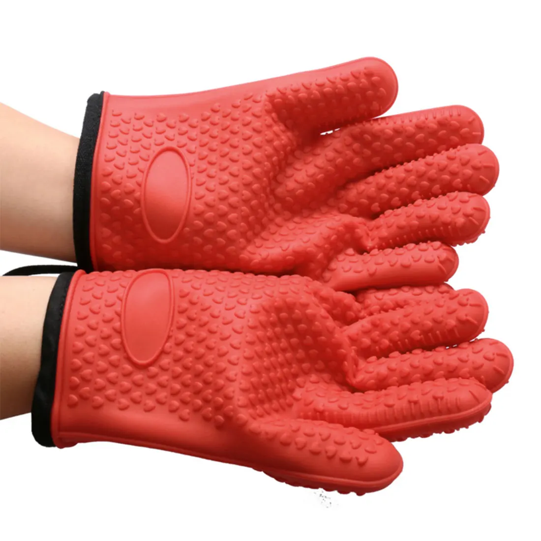 Heat Resistant Silicone Gloves with Cotton Interior Liner, Handles for