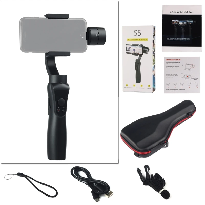  S5 Professional 3-Axis Stabilized Handheld Gimbal Stabilizer for GoPro Action Cameras and Smartphon