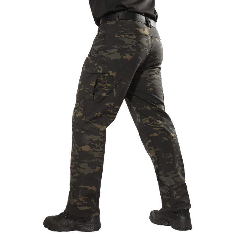 Зимние флисовые тактические штаны из мягкой кожи акулы, военные камуфляжные штаны, мужские ветрозащитные водонепроницаемые теплые камуфляжные армейские штаны S-3XL
