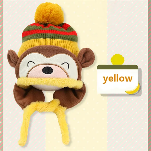 Для малышей ручной мультфильм обезьяна Вязаные Шапка Берет Кепки теплые - Цвет: Цвет: желтый