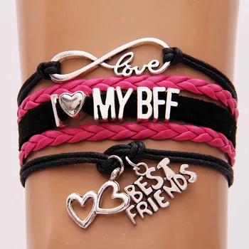 

10pcs Bff Friendship Bracelet For Women Infinity Love I love my bff/dance Heart + Best Friend Leather Bangle Bracelet For Girls