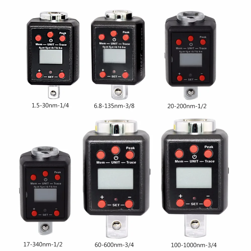 Digital High Torque Wrench 1.5 1000nm Adapter 1/4 3/8 1/2 3/4 Drive