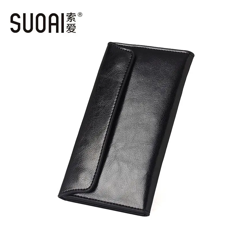 SUOAI Genuine Leather Wallet Women High Quality Soft Long Purse Fashion Female Wallets Card Holder