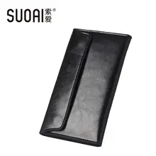 SUOAI Echtem Leder Brieftasche Frauen Hohe Qualität Weiche Lange Geldbörse Mode Weibliche Brieftaschen Kartenhalter