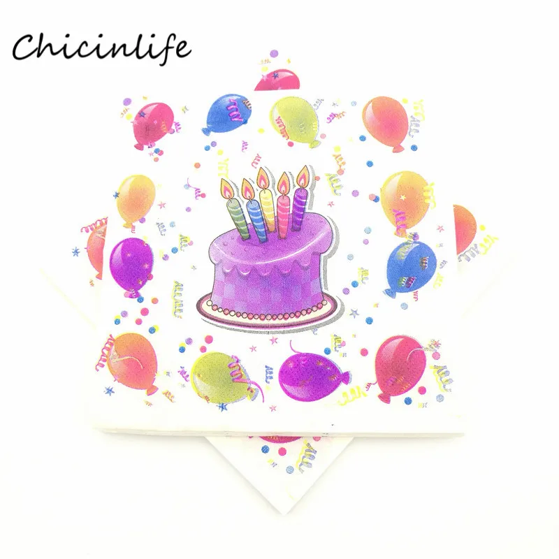 

20pcs/lot Happy Birthday Theme Paper Napkin Tissue Decoupage For Birthday Party Decoration Party Table Supplies Napkin 33cm*33cm
