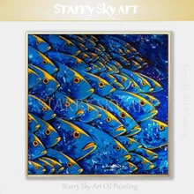 Hand-painted High Quality Fish School Pictures Beautiful Blue Fishes Oil Painting Lots of Fishes Oil Painting for Kitchen Decor genotoxic potential in fishes